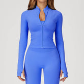 Zip Up Slim Athletic Jacket Yoga Crop Top with Thumb Hole