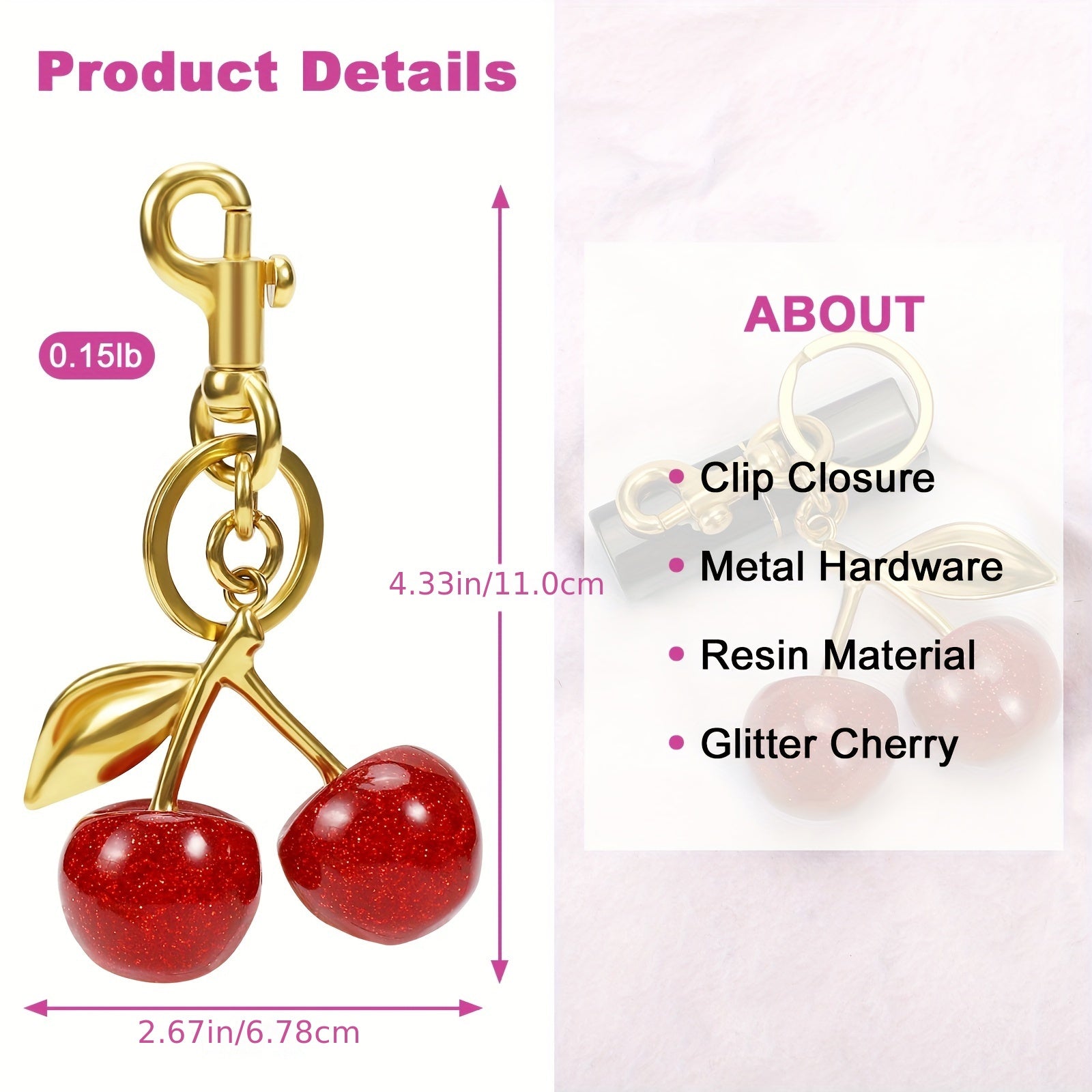 Glitter Cherry Charm Keychain