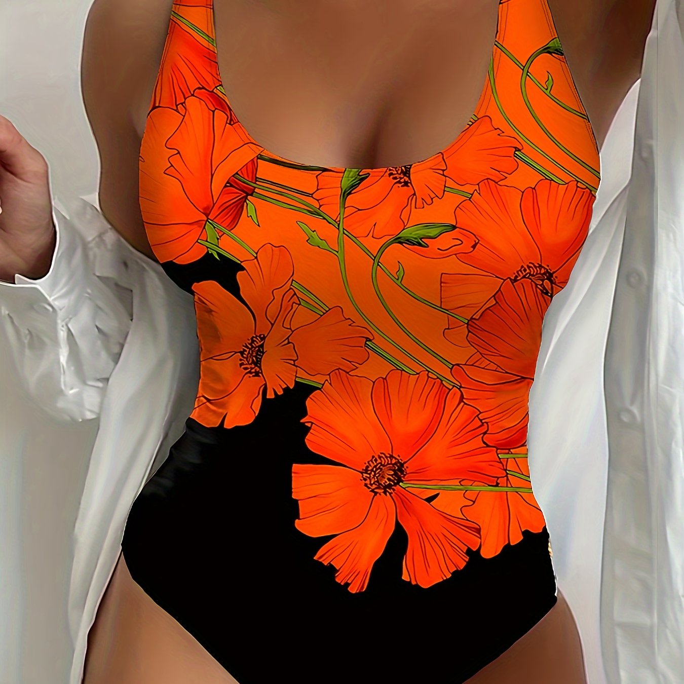 Chic Floral Backless One-Piece Swimsuit