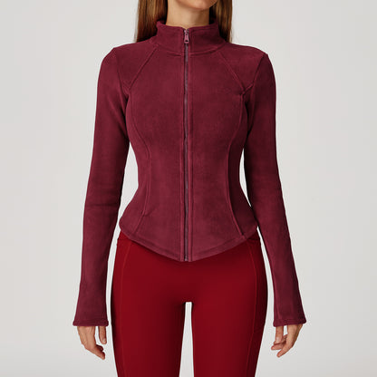 Full Zip Fleece Jacket Long Sleeve Coat with Pockets