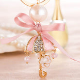 Cute Ribbon Umbrella Handbag Keychain with Bow and Pearl