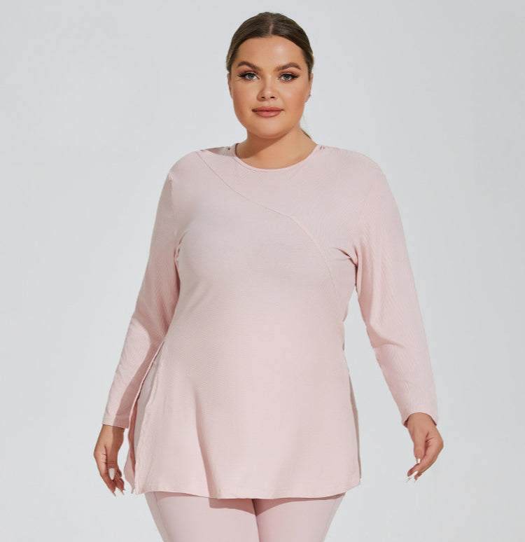 Plus Size Yoga Long Sleeve Hooded T-Shirt