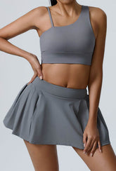 Sport Wear Set with Asymmetrical shoulder straps Bra and Skirt