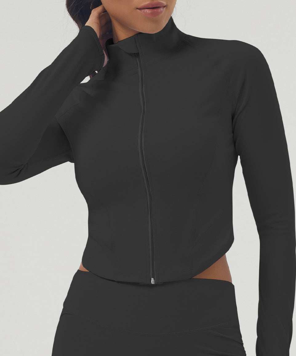 Long Sleeve Stand Collar Slim Zip Up Cropped Sports Jacket