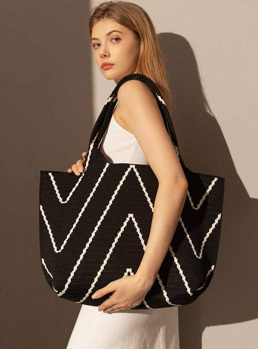 Polyester Large Knitted Handbag | Stylish &amp; Spacious Everyday Tote