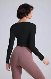 Cross Button Slim Yoga Long Sleeve T-Shirt