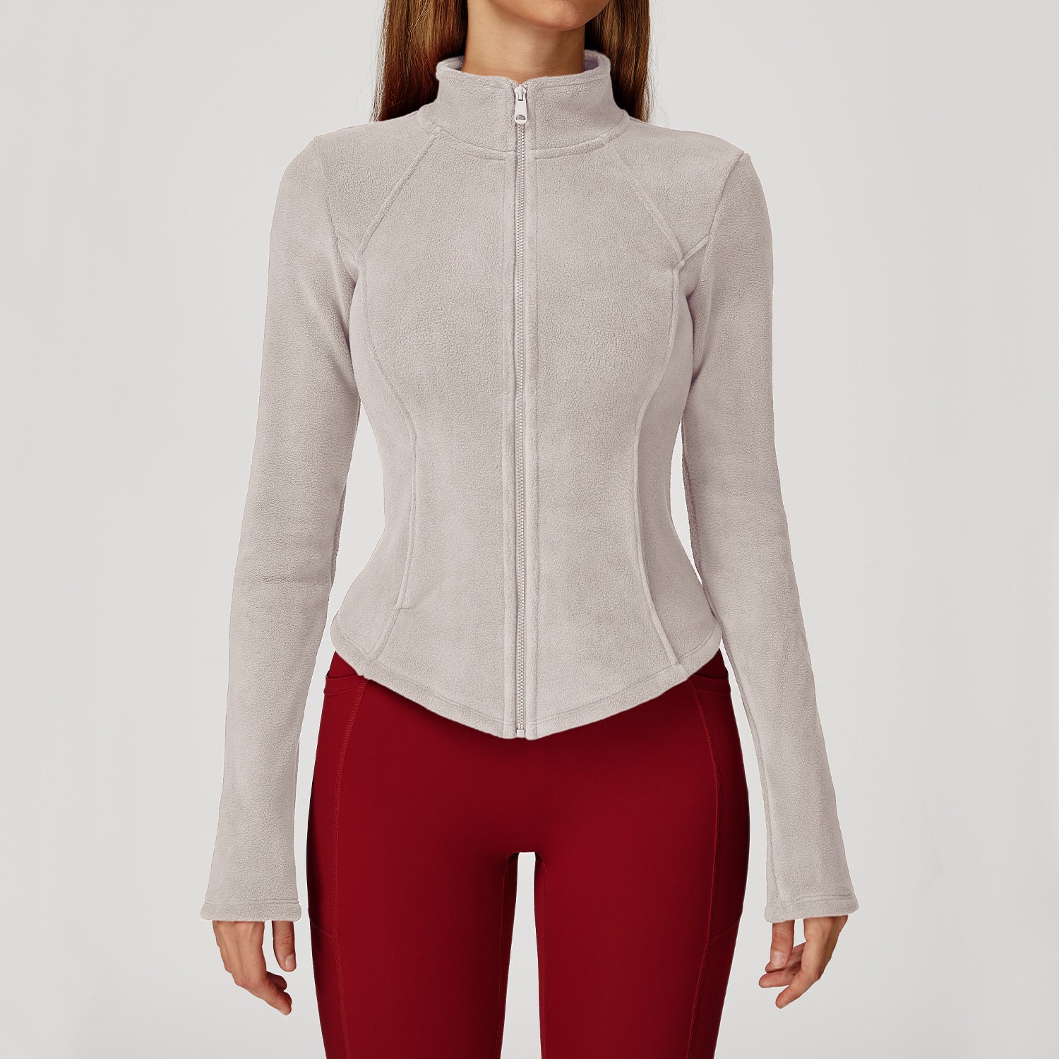 Full Zip Fleece Jacket Long Sleeve Coat with Pockets