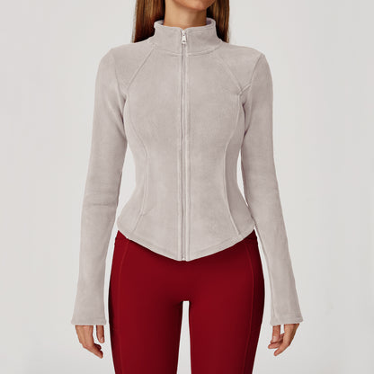 Full Zip Fleece Jacket Long Sleeve Coat with Pockets