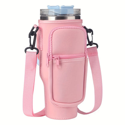 Water Bottle Holder with Adjustable Strap and Pocket for 40oz Bottles