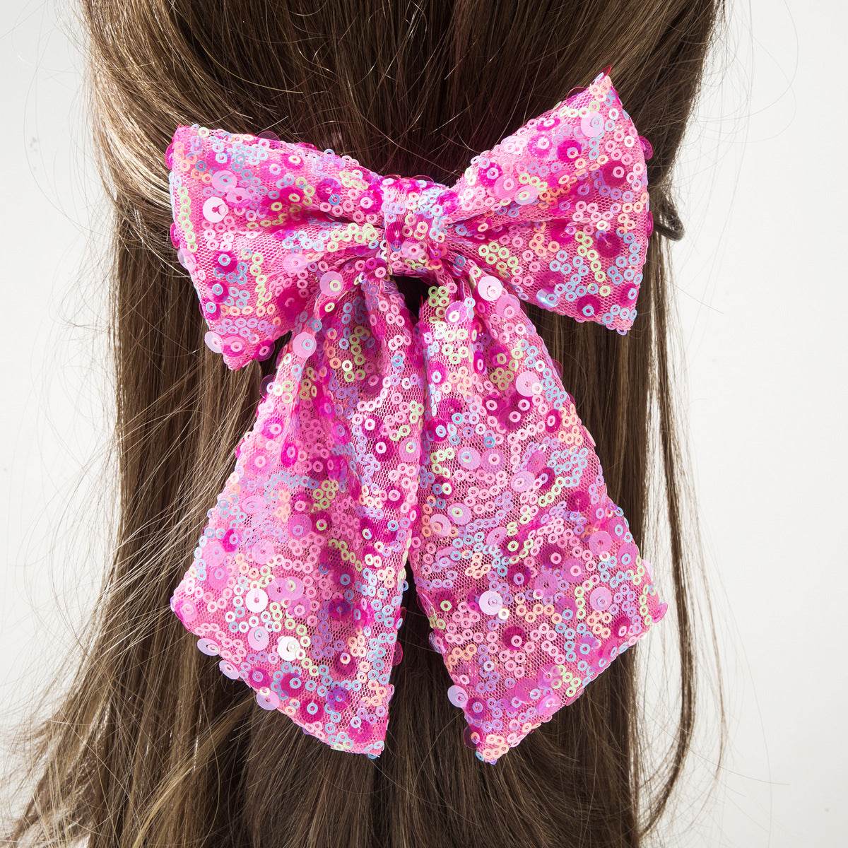Glitter Hair Bow Clip Sequin Hair Accessories with Long Tail