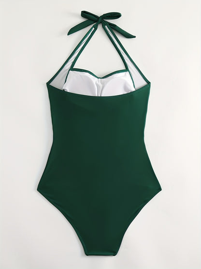 Ruched Halter Backless One-Piece Swimsuit - Create Sexy Silhouette