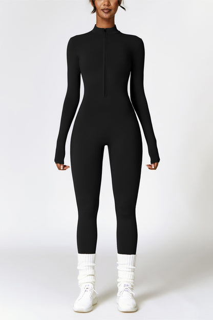 Fleece-Lined Half-Zip Active Jumpsuit for Warmth and Stylish Comfort