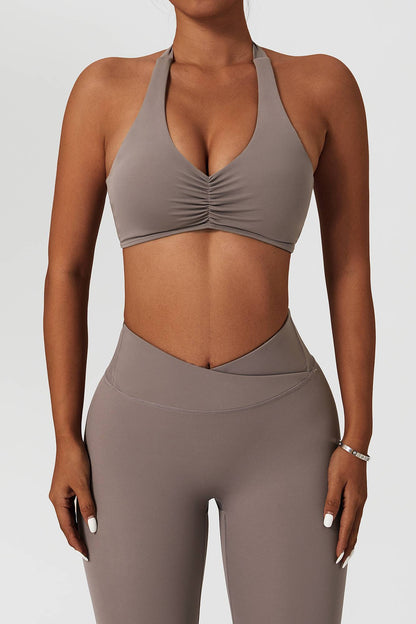 Front Ruched Halter Sports Bra - Ideal for Your Active Lifestyle