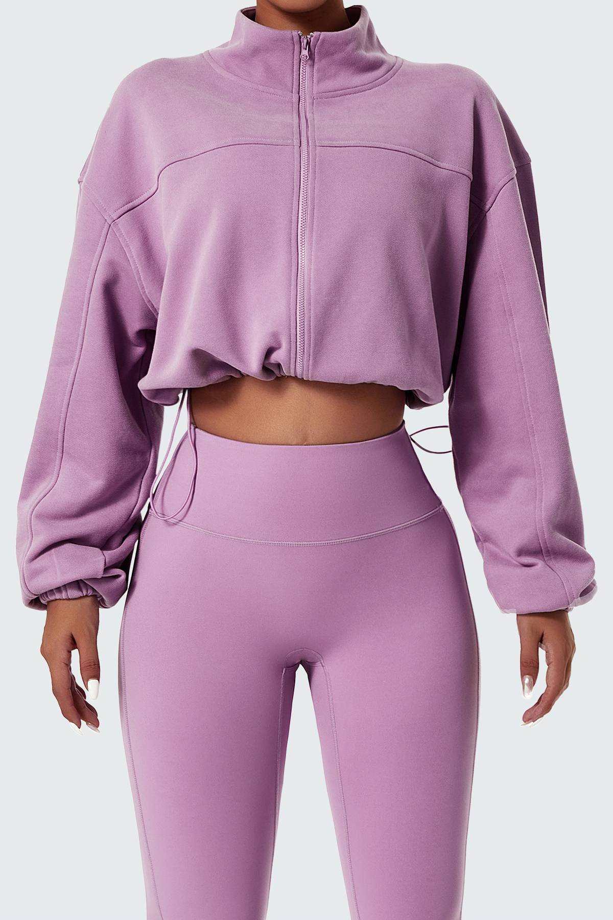 Full-Zip Cropped Sweatshirt Relaxed Fit