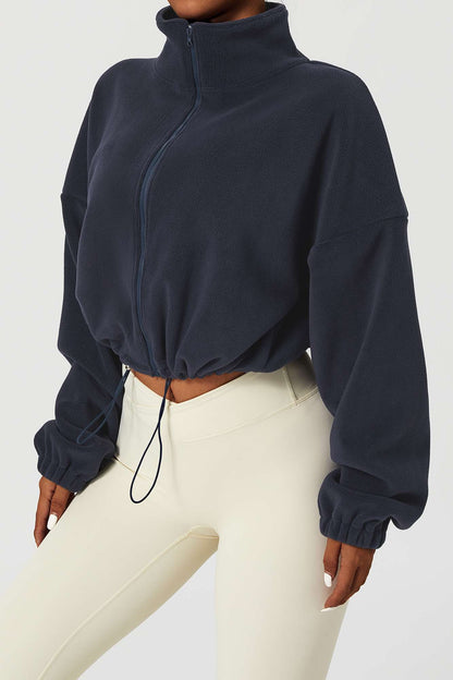 Zip-Up Faux Fur Cropped Sweatshirt