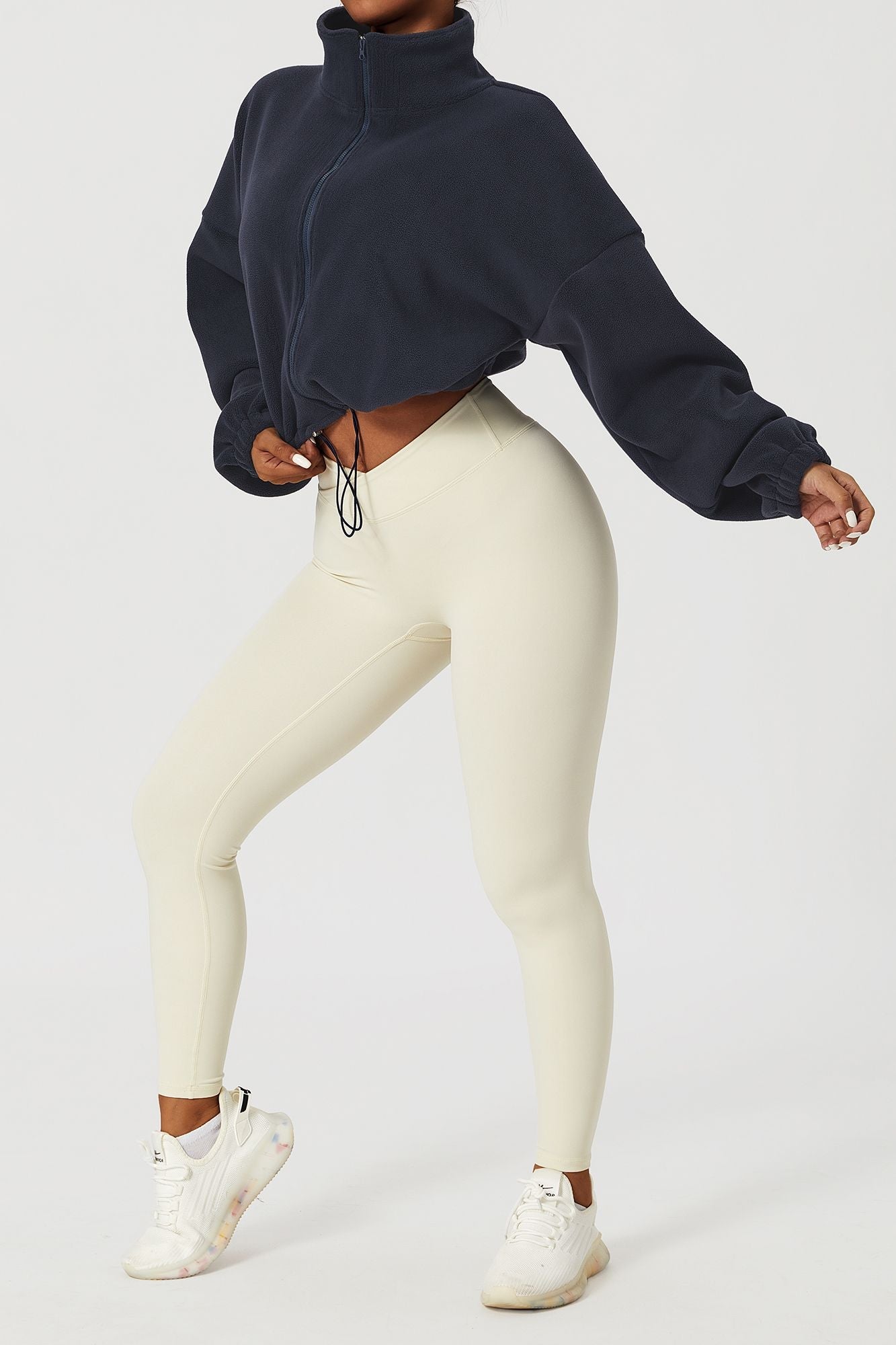 Zip-Up Faux Fur Cropped Sweatshirt