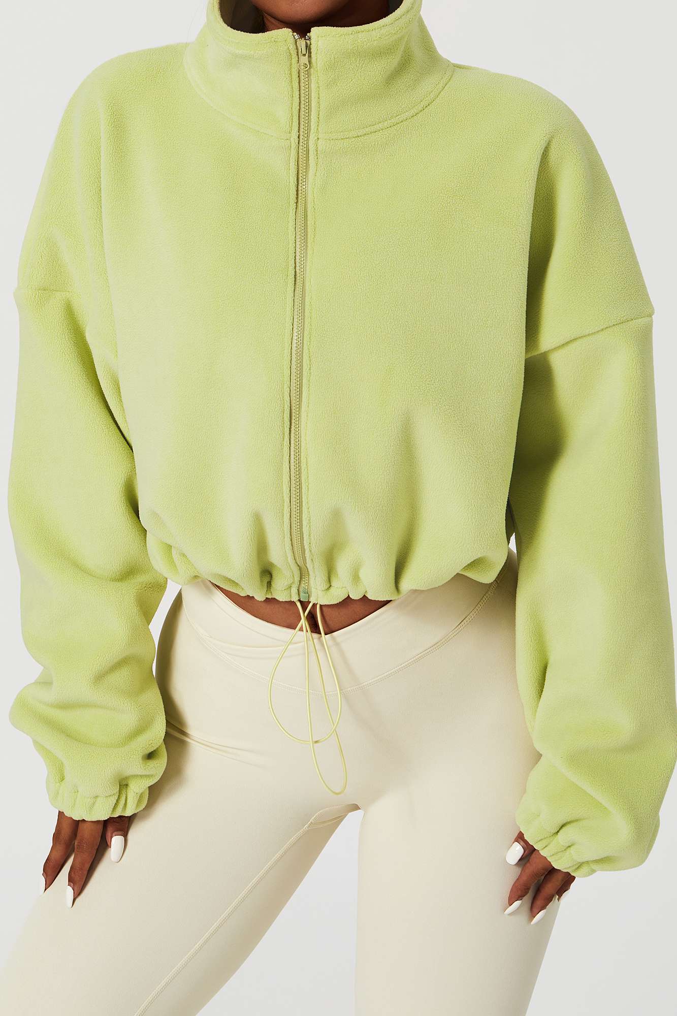 Zip-Up Faux Fur Cropped Sweatshirt