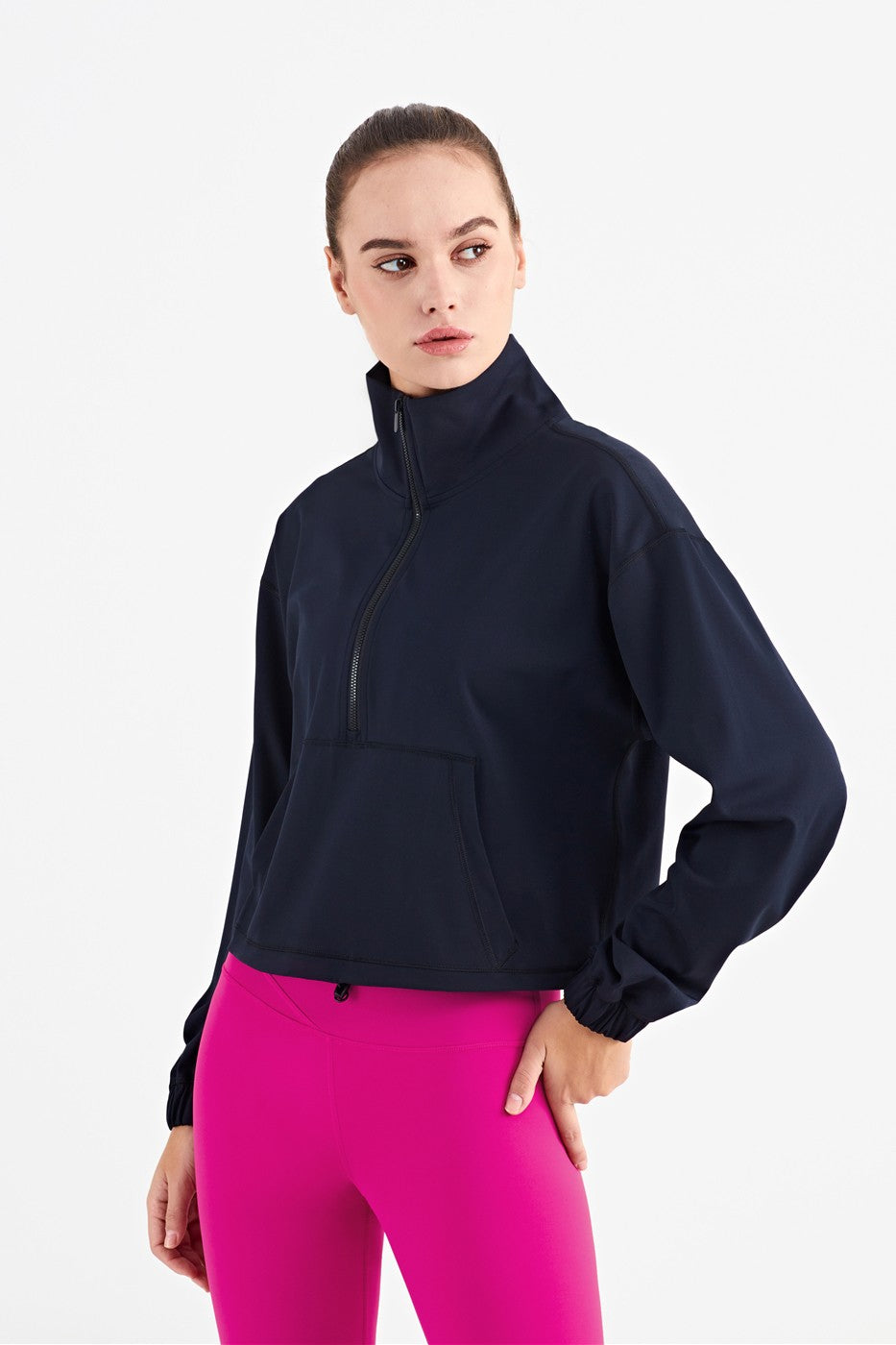 Half-Zip Cropped Pullover Sweatshirt