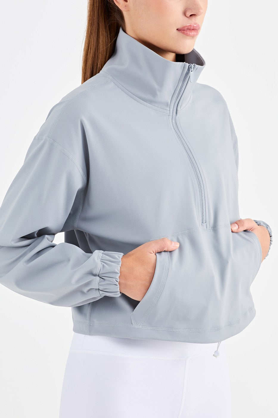 Half-Zip Cropped Pullover Sweatshirt