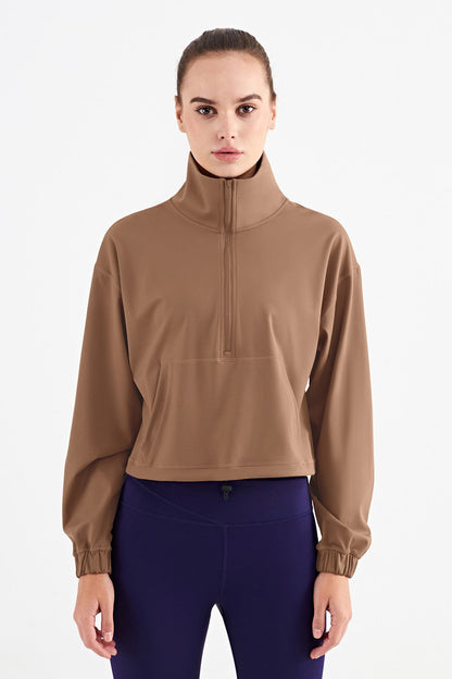 Half-Zip Cropped Pullover Sweatshirt