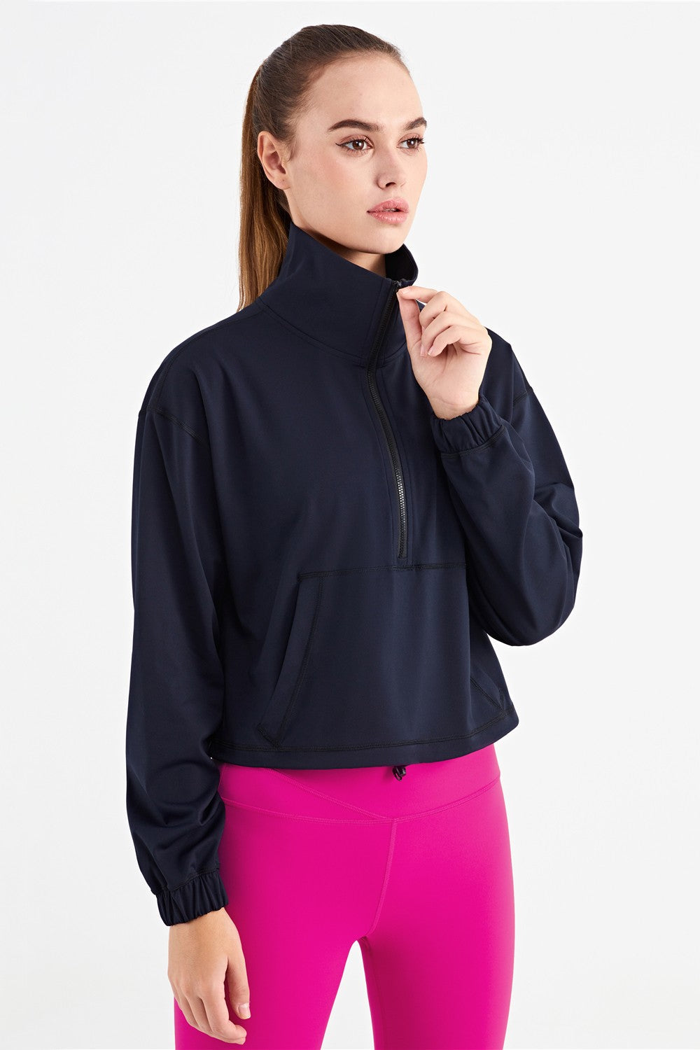 Half-Zip Cropped Pullover Sweatshirt