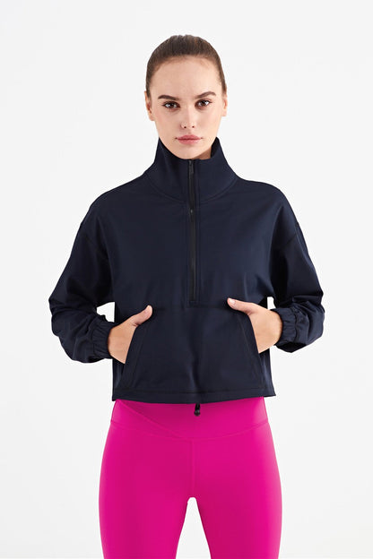 Half-Zip Cropped Pullover Sweatshirt