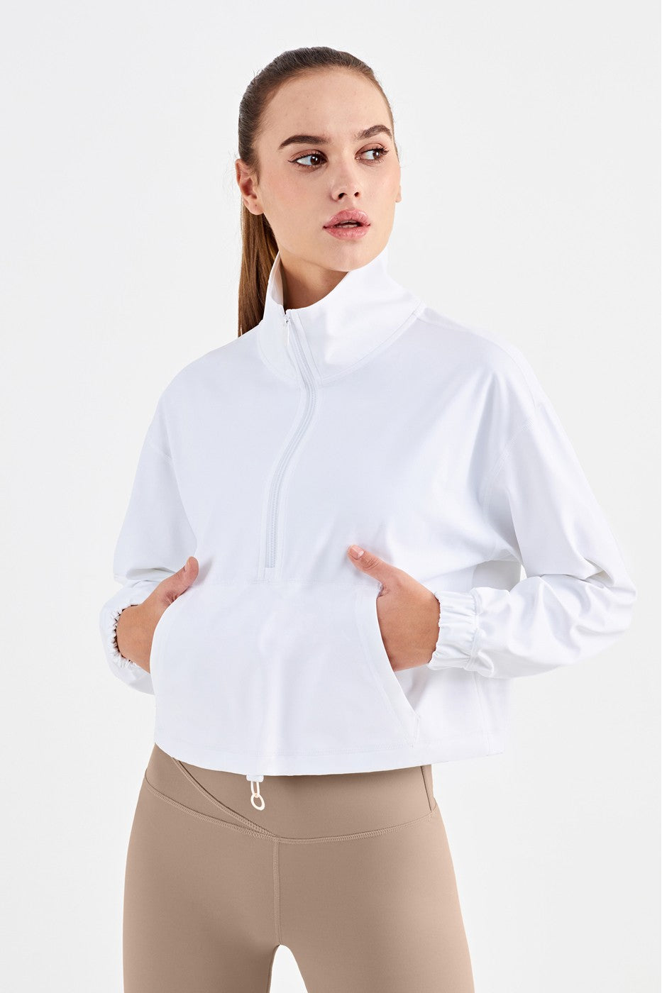 Half-Zip Cropped Pullover Sweatshirt