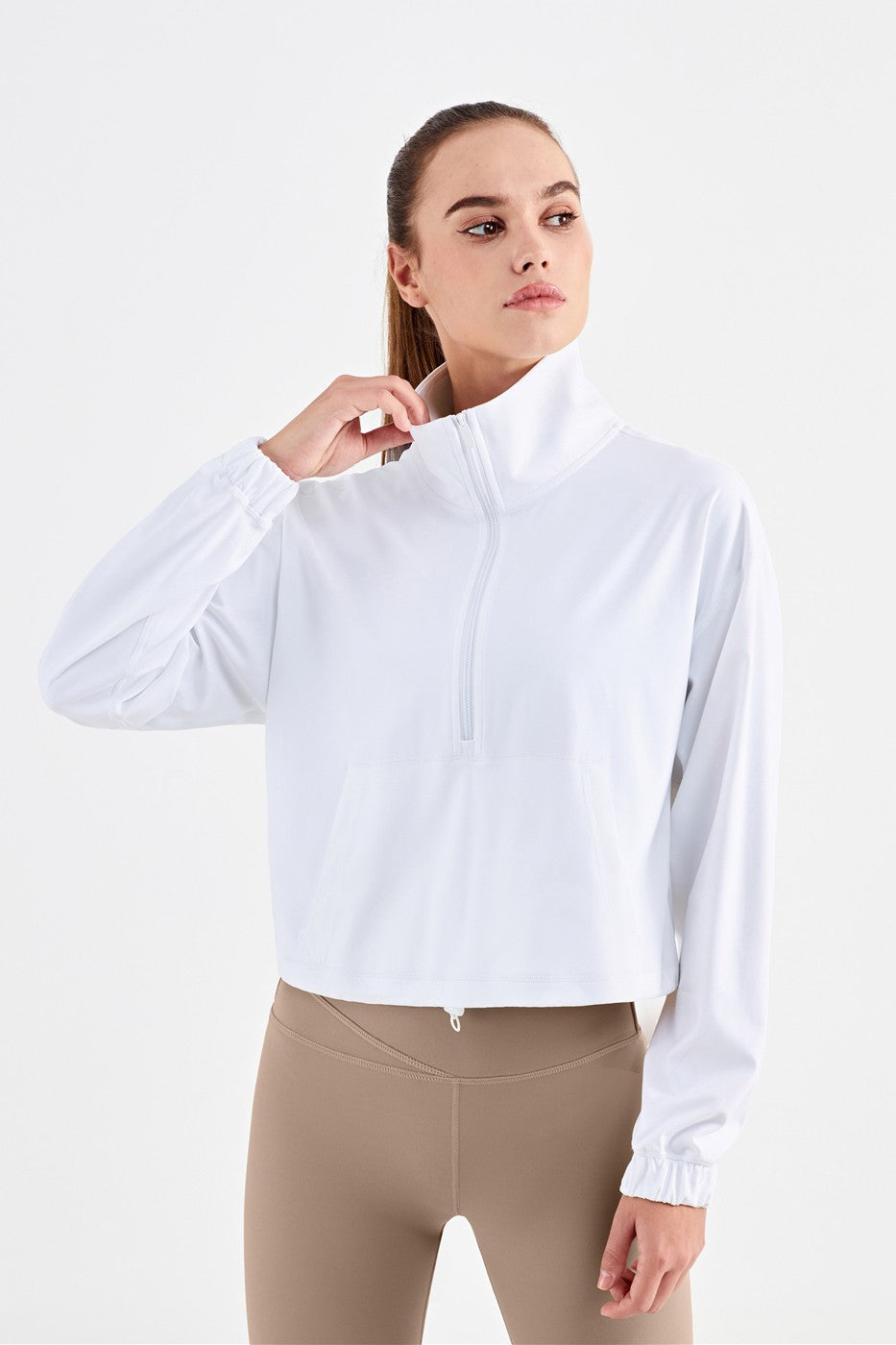 Half-Zip Cropped Pullover Sweatshirt