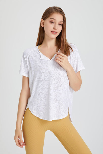 Lapel Jacquard Short Sleeve T-Shirt | Elegant &amp; Stylish Design