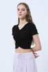 Ribbed Front Ruched V-Neck T-Shirt | Trendy & Comfortable Women&