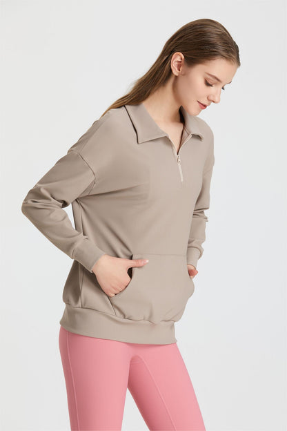 Ribbed Lapel Collar Half-Zip Sweatshirt | Stylish &amp; Comfortable