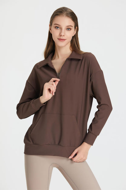 Ribbed Lapel Collar Half-Zip Sweatshirt | Stylish &amp; Comfortable