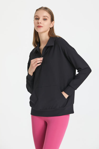 Ribbed Lapel Collar Half-Zip Sweatshirt | Stylish &amp; Comfortable