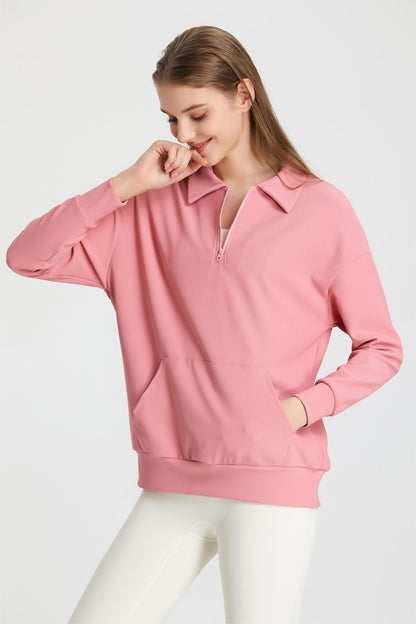 Ribbed Lapel Collar Half-Zip Sweatshirt | Stylish &amp; Comfortable