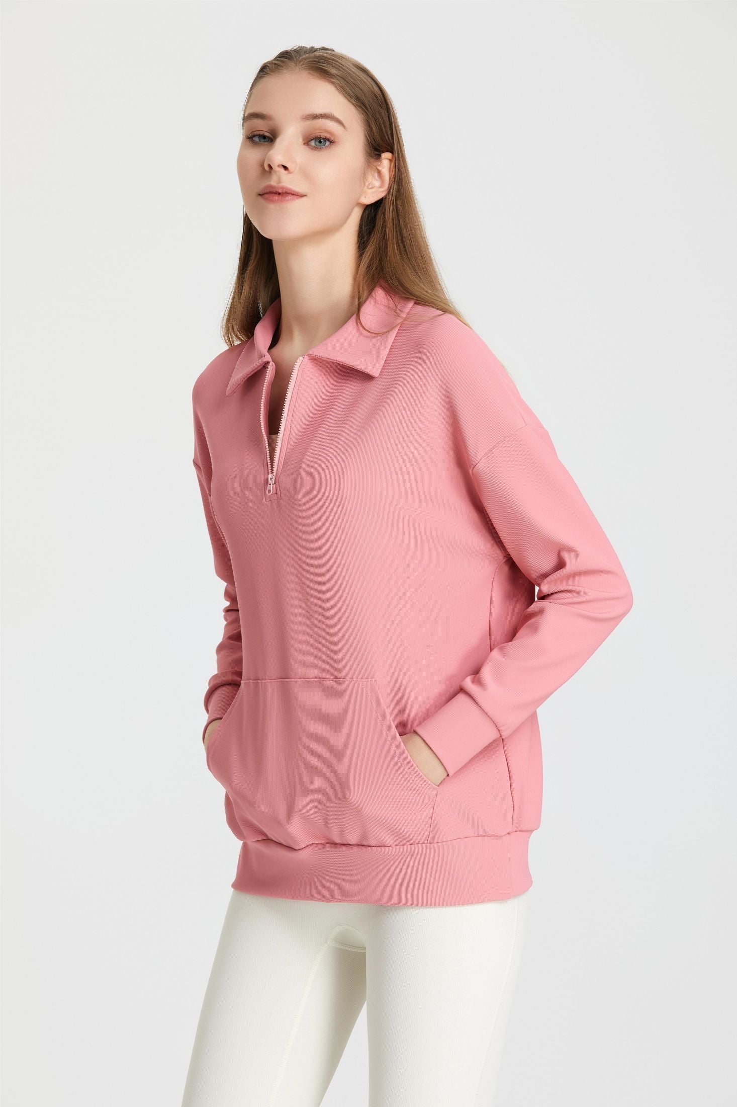 Ribbed Lapel Collar Half-Zip Sweatshirt | Stylish &amp; Comfortable