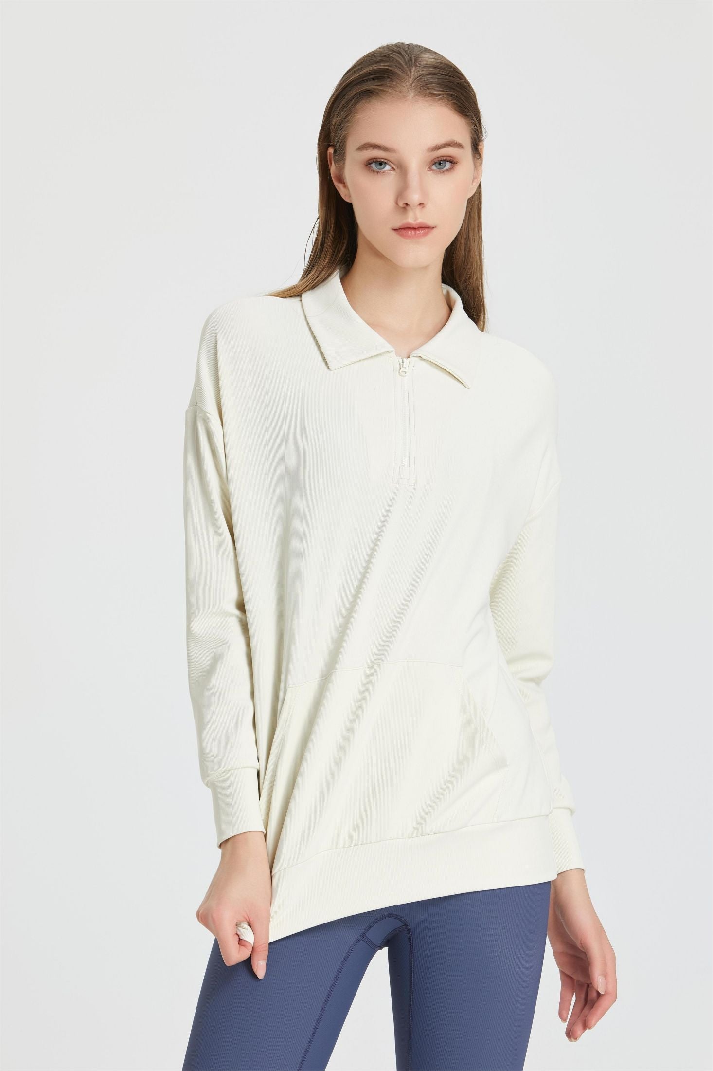 Ribbed Lapel Collar Half-Zip Sweatshirt | Stylish &amp; Comfortable