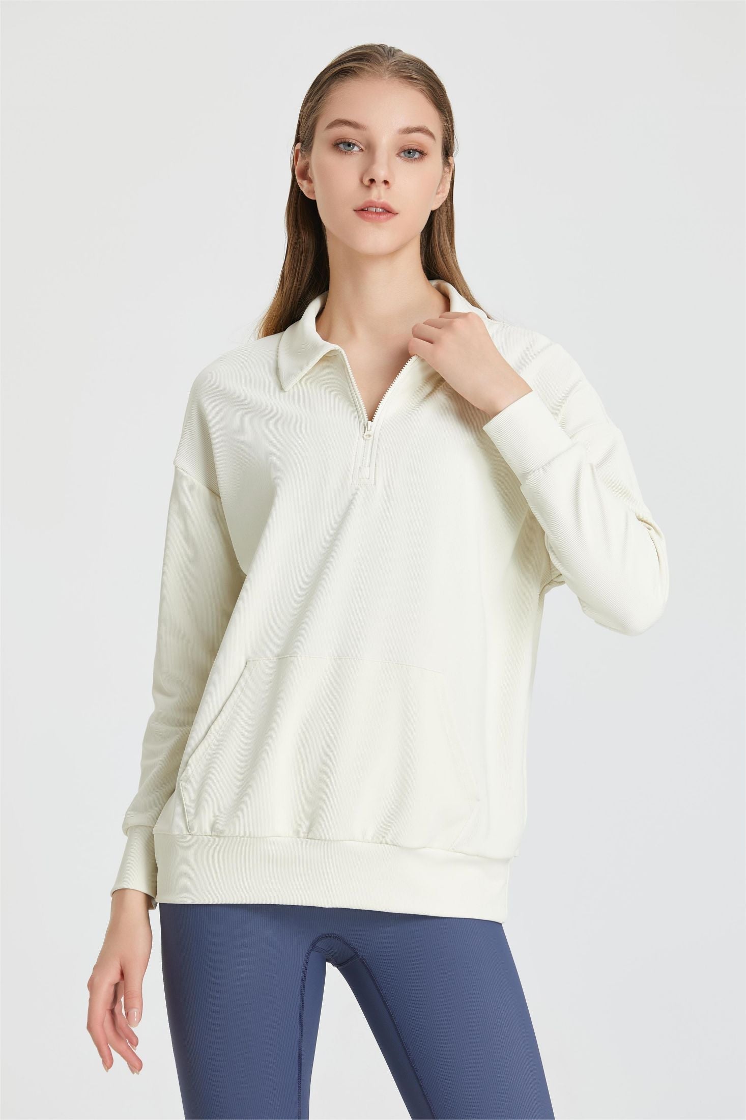 Ribbed Lapel Collar Half-Zip Sweatshirt | Stylish &amp; Comfortable