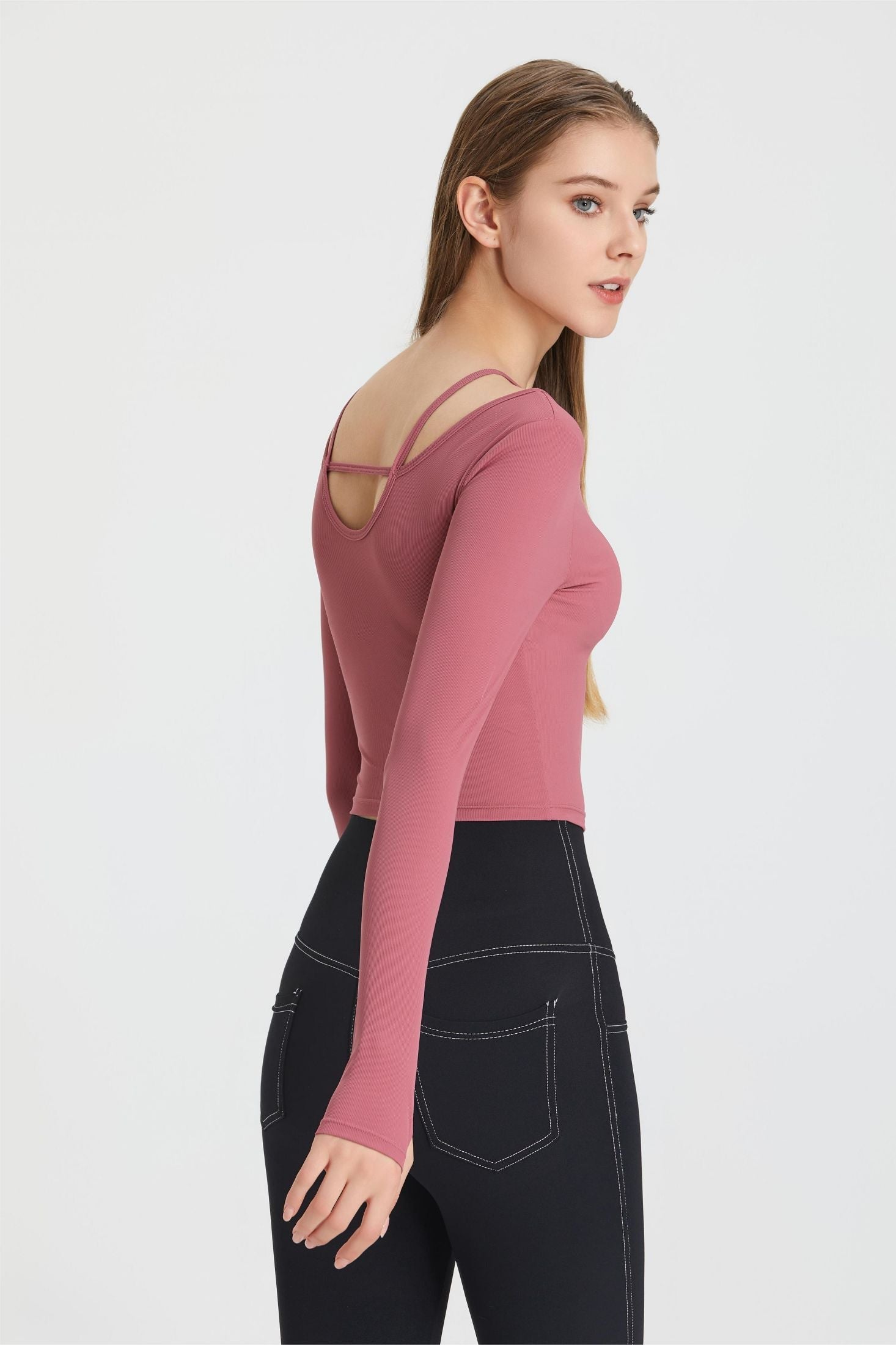  Ribbed Long Sleeve Top with Built-In Bra | Stylish &amp; Supportive Fit