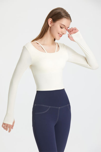  Ribbed Long Sleeve Top with Built-In Bra | Stylish &amp; Supportive Fit