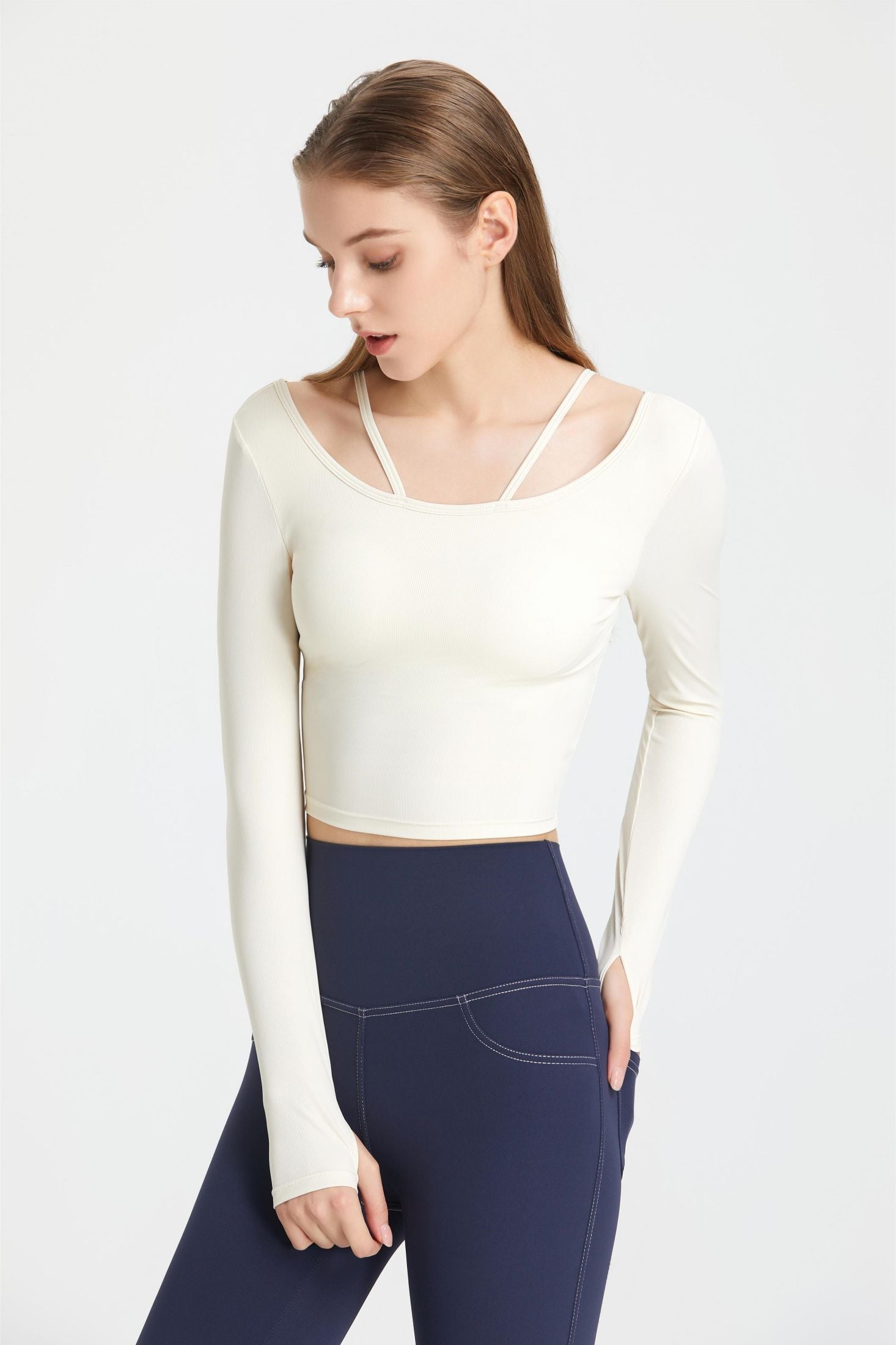  Ribbed Long Sleeve Top with Built-In Bra | Stylish &amp; Supportive Fit