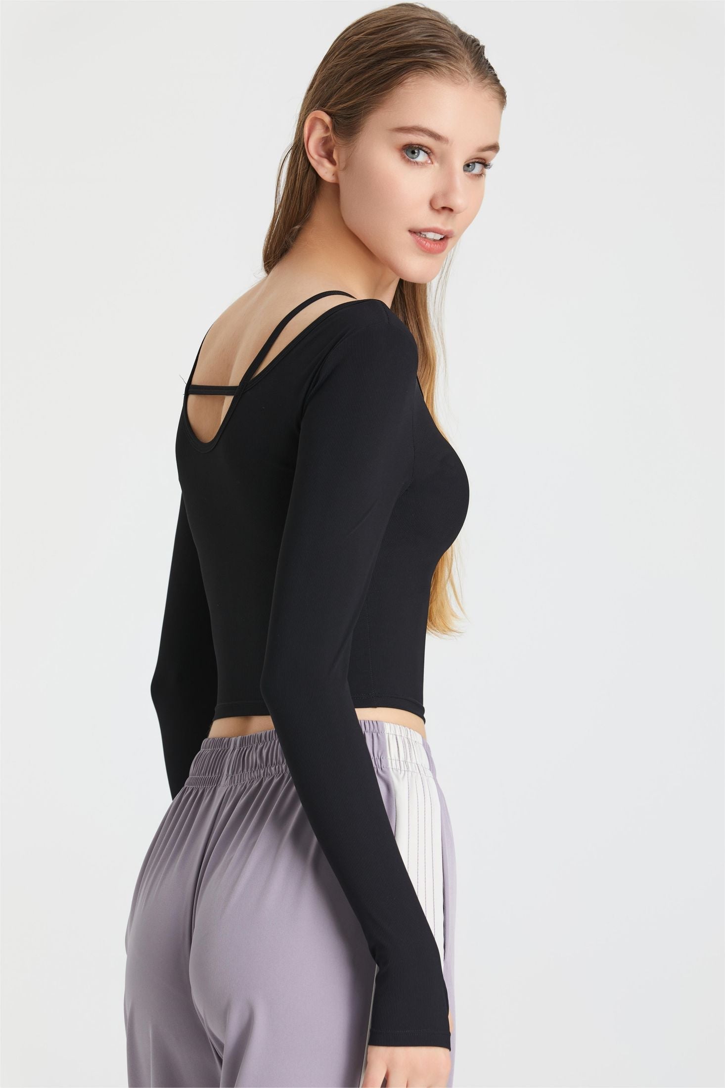  Ribbed Long Sleeve Top with Built-In Bra | Stylish &amp; Supportive Fit