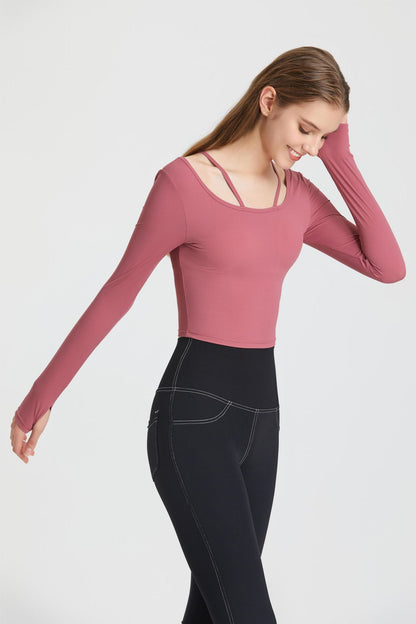  Ribbed Long Sleeve Top with Built-In Bra | Stylish &amp; Supportive Fit