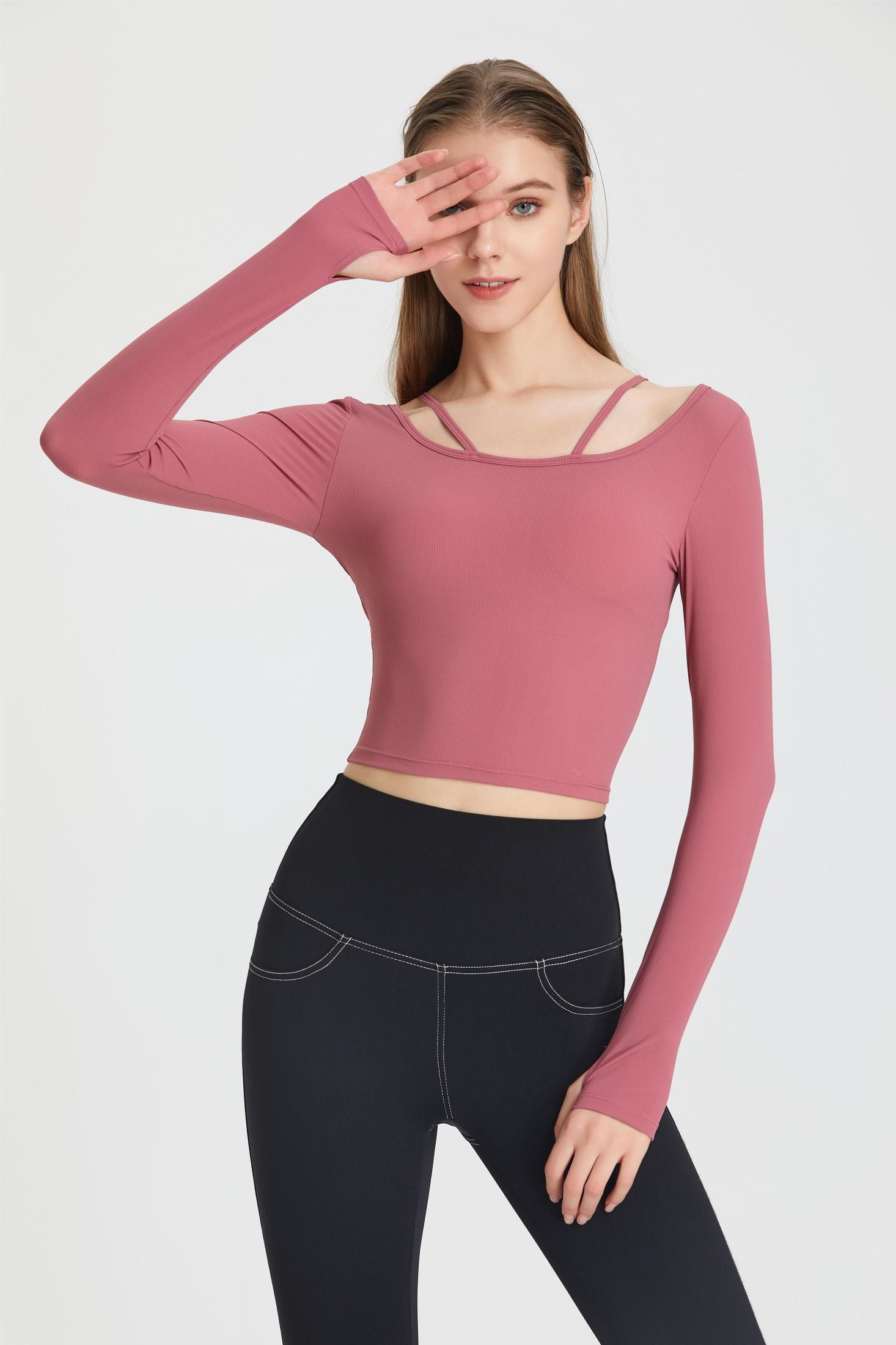  Ribbed Long Sleeve Top with Built-In Bra | Stylish &amp; Supportive Fit