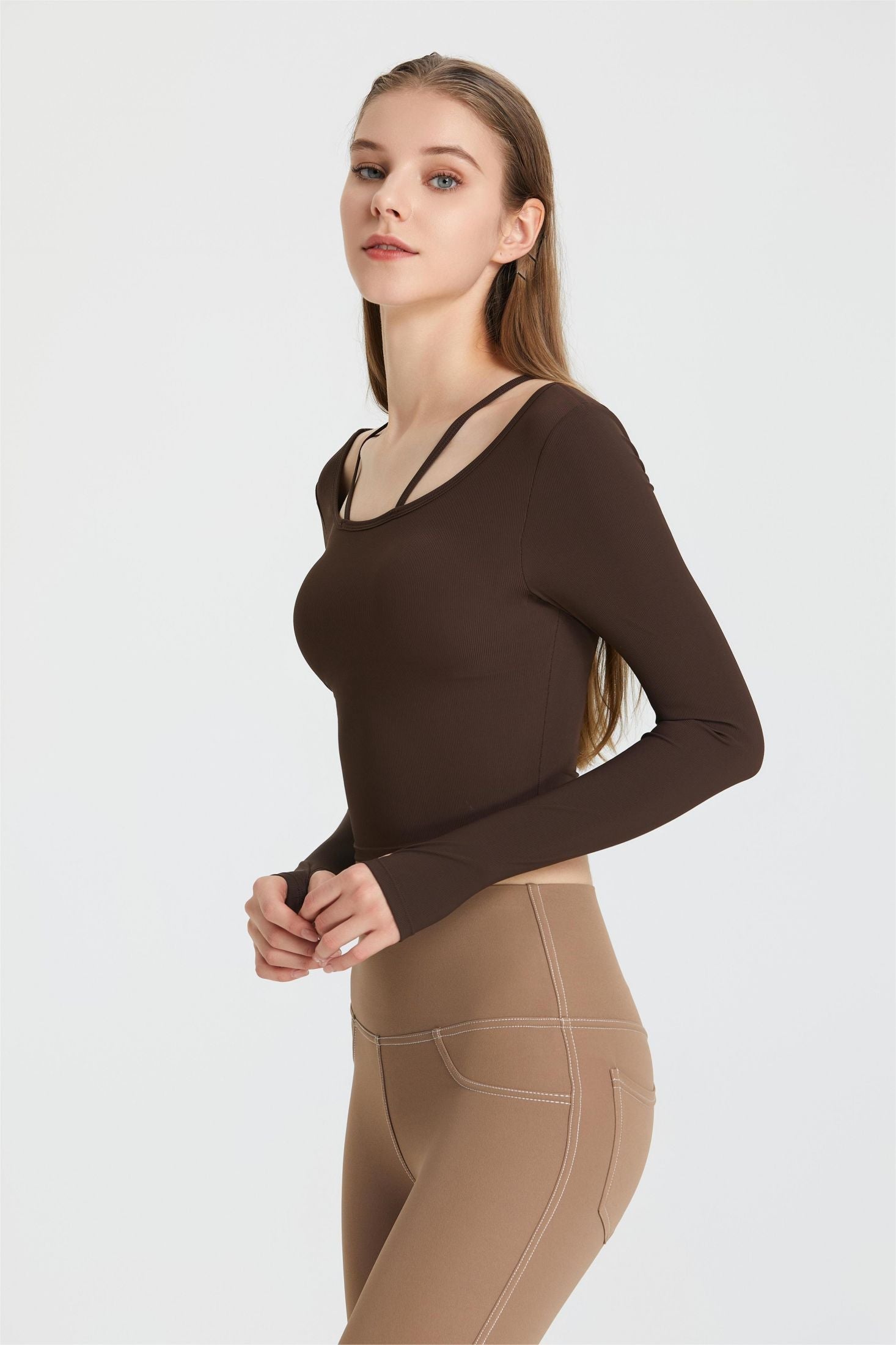  Ribbed Long Sleeve Top with Built-In Bra | Stylish &amp; Supportive Fit