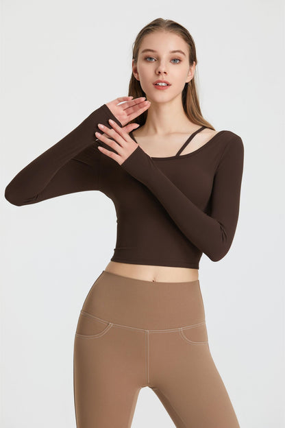  Ribbed Long Sleeve Top with Built-In Bra | Stylish &amp; Supportive Fit