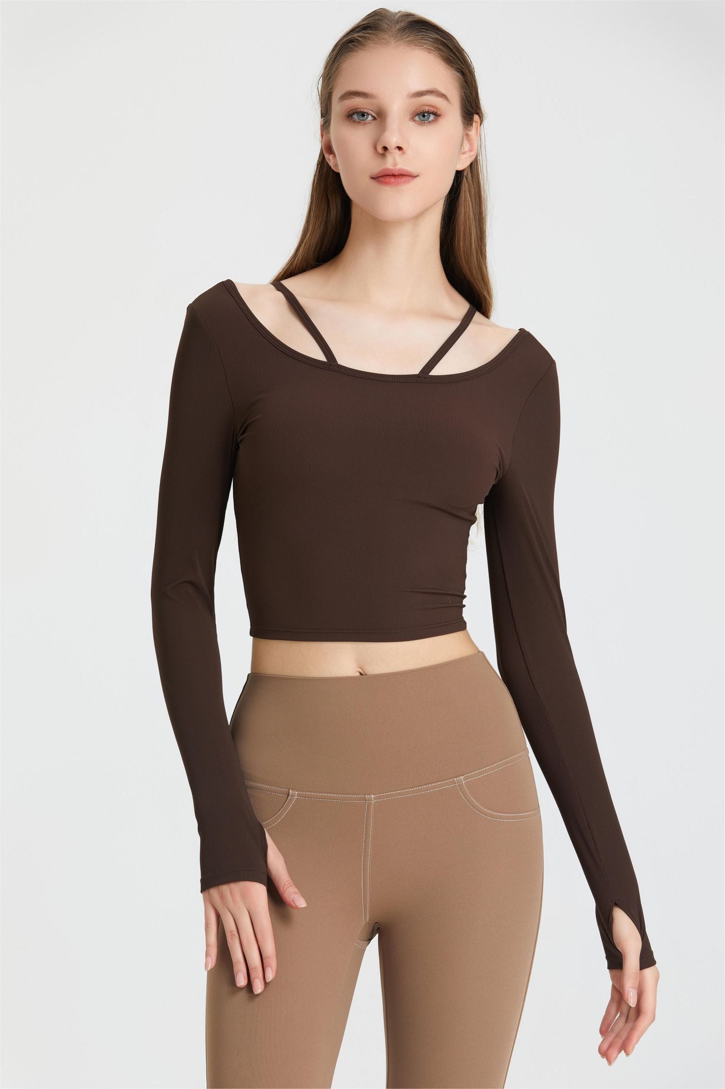  Ribbed Long Sleeve Top with Built-In Bra | Stylish &amp; Supportive Fit