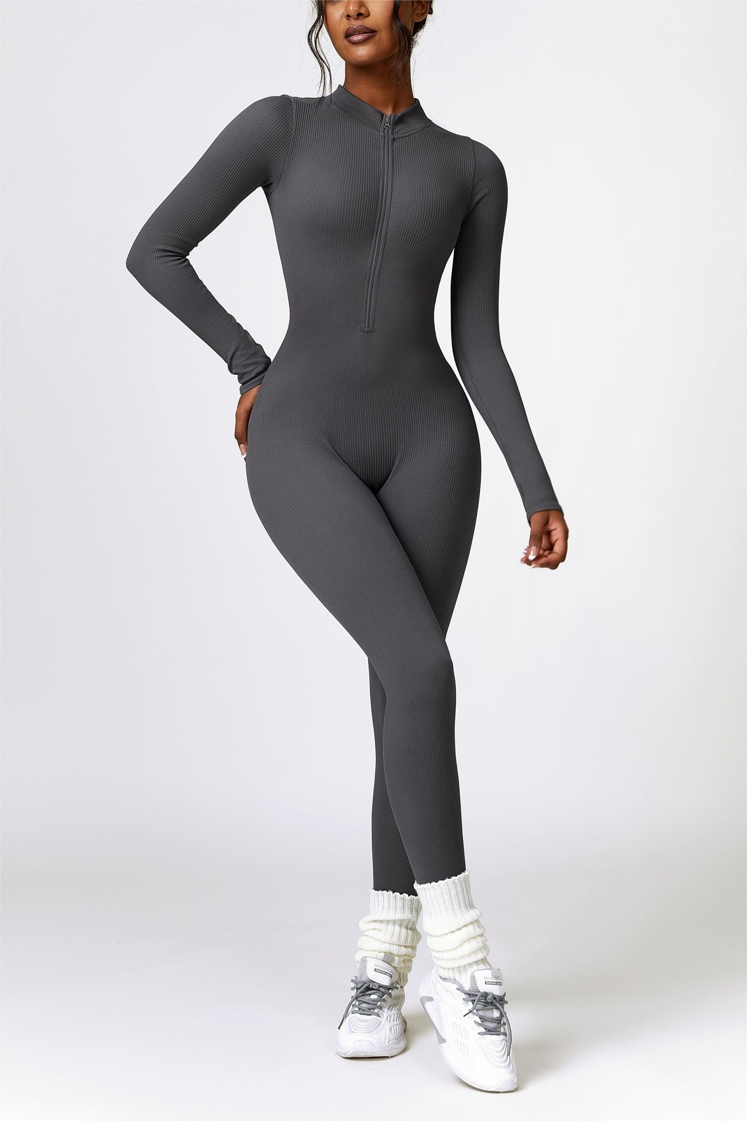 Ribbed Long-Sleeve Active Jumpsuit | Stylish &amp; Functional Fitness Wear