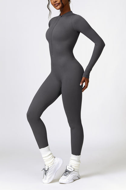 Ribbed Long-Sleeve Active Jumpsuit | Stylish &amp; Functional Fitness Wear