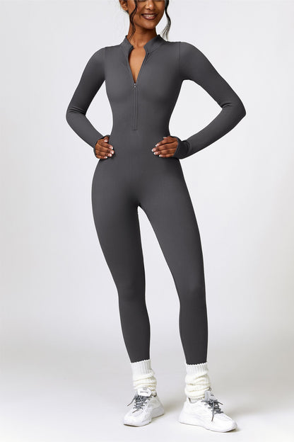 Ribbed Long-Sleeve Active Jumpsuit | Stylish &amp; Functional Fitness Wear