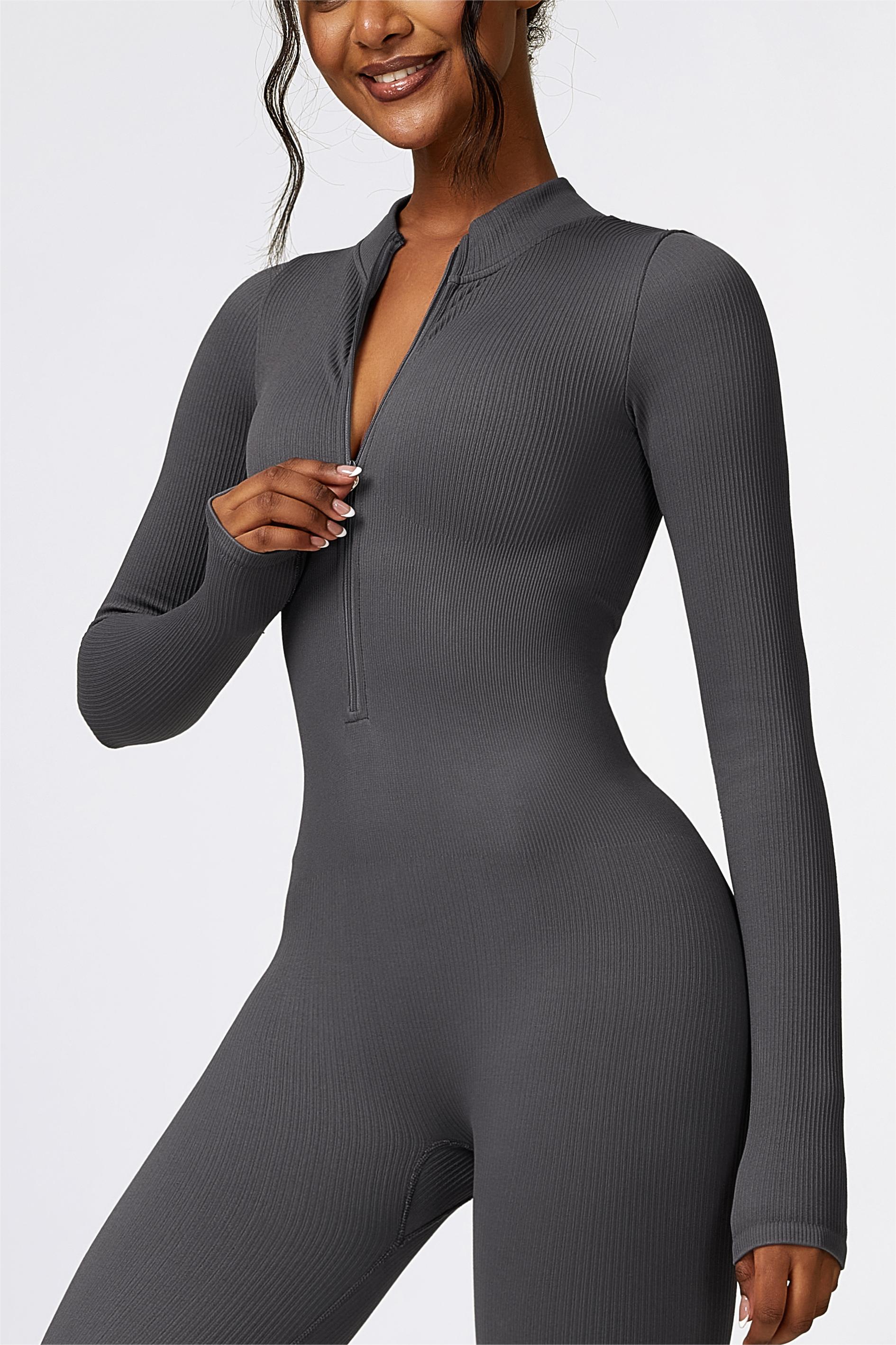 Ribbed Long-Sleeve Active Jumpsuit | Stylish &amp; Functional Fitness Wear